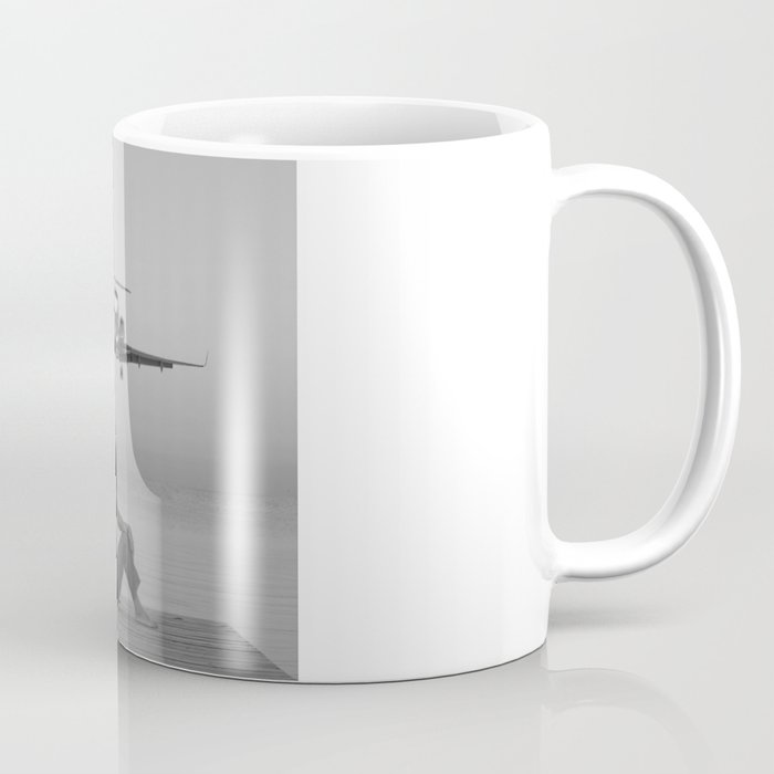 Steady As She Goes IV; aircraft coming in for an island landing black and white photography photographs photograph Coffee Mug Gallery Image 1