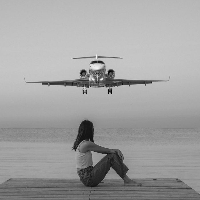 Steady As She Goes IV; aircraft coming in for an island landing black and white photography photographs photograph Coffee Mug Gallery Image 2