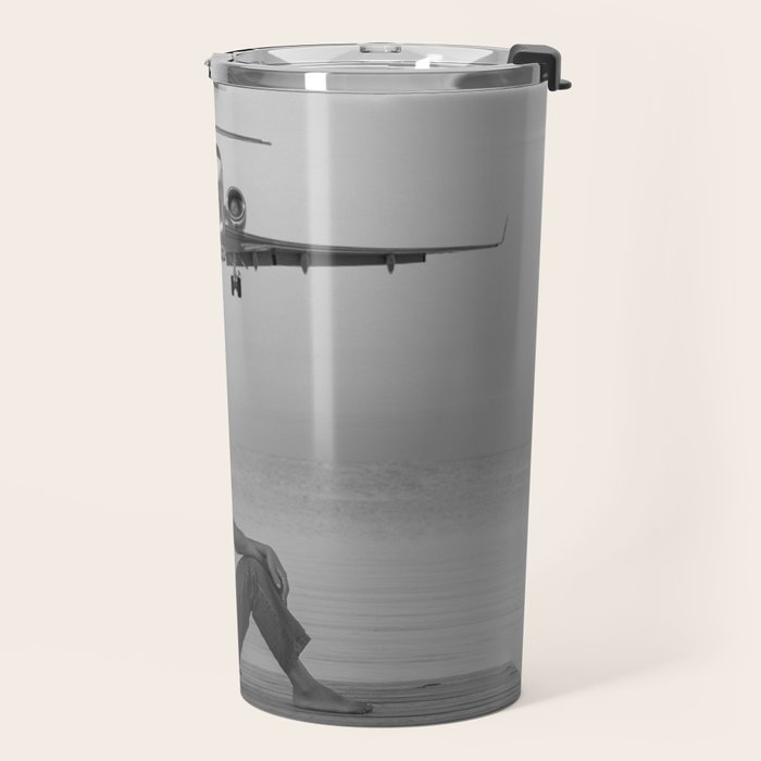 Steady As She Goes IV; aircraft coming in for an island landing black and white photography photographs photograph Travel Mug Gallery Image 2