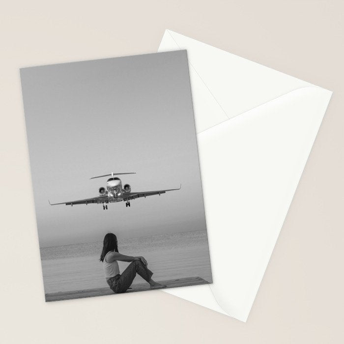 Steady As She Goes IV; aircraft coming in for an island landing black and white photography photographs photograph Stationery Card Gallery Image 2