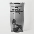 Steady As She Goes IV; aircraft coming in for an island landing black and white photography photographs photograph Travel Mug Gallery Image 1
