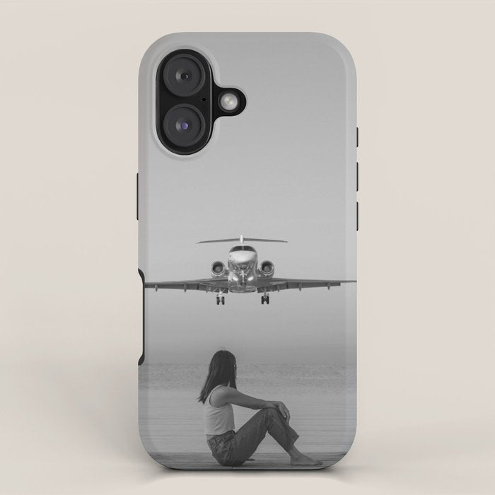 Steady As She Goes IV; aircraft coming in for an island landing black and white photography photographs photograph iPhone Case Gallery Image 1