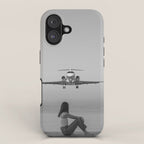 Steady As She Goes IV; aircraft coming in for an island landing black and white photography photographs photograph iPhone Case Gallery Image 1