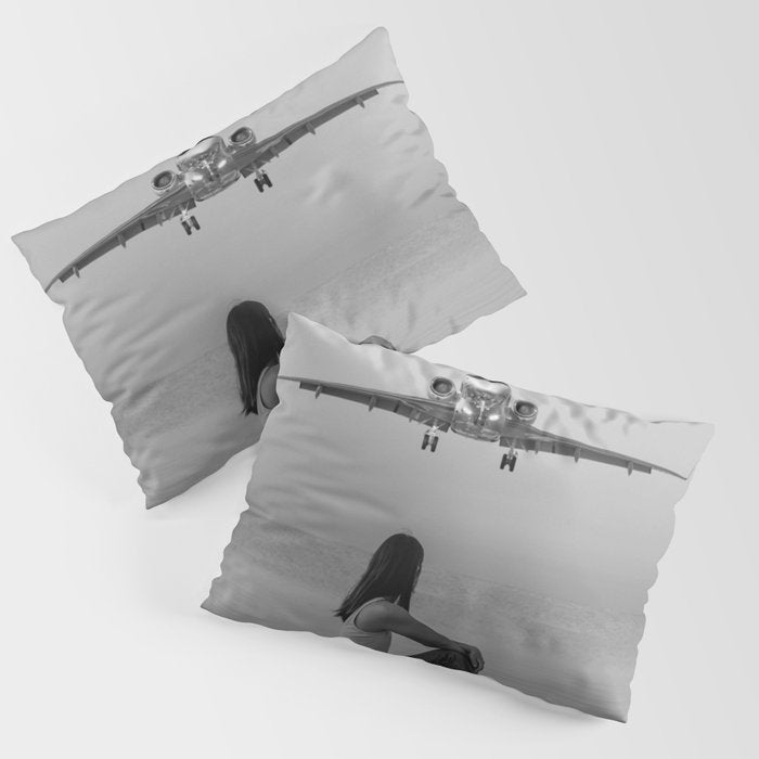 Steady As She Goes IV; aircraft coming in for an island landing black and white photography photographs photograph Pillow Sham Gallery Image 3