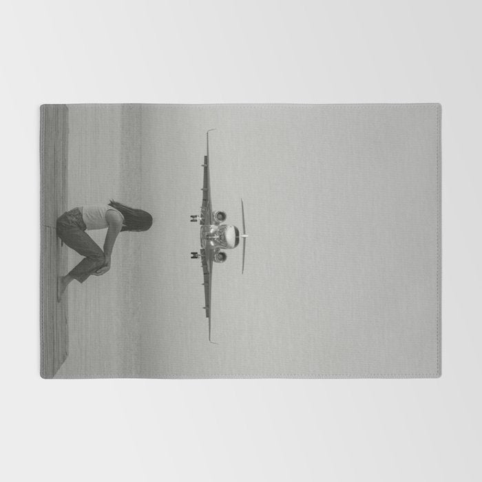 Steady As She Goes IV; aircraft coming in for an island landing black and white photography photographs photograph Rug Gallery Image 2