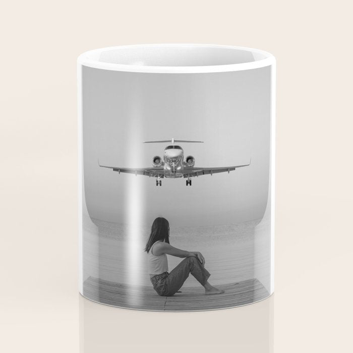 Steady As She Goes IV; aircraft coming in for an island landing black and white photography photographs photograph Coffee Mug Gallery Image 4