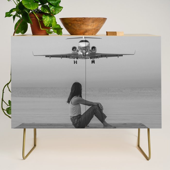 Steady As She Goes IV; aircraft coming in for an island landing black and white photography photographs photograph Credenza Gallery Image 1