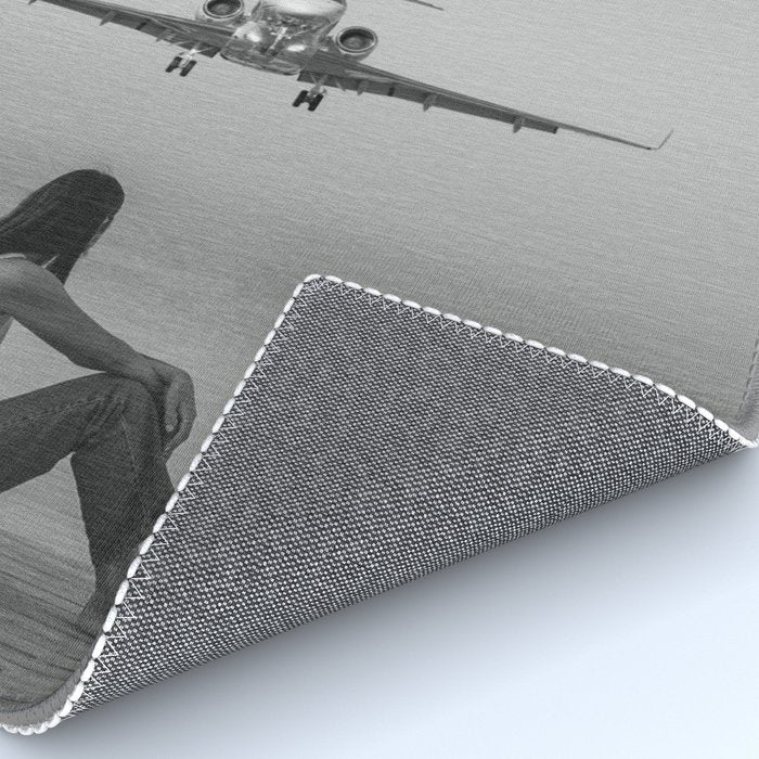 Steady As She Goes IV; aircraft coming in for an island landing black and white photography photographs photograph Rug Gallery Image 4