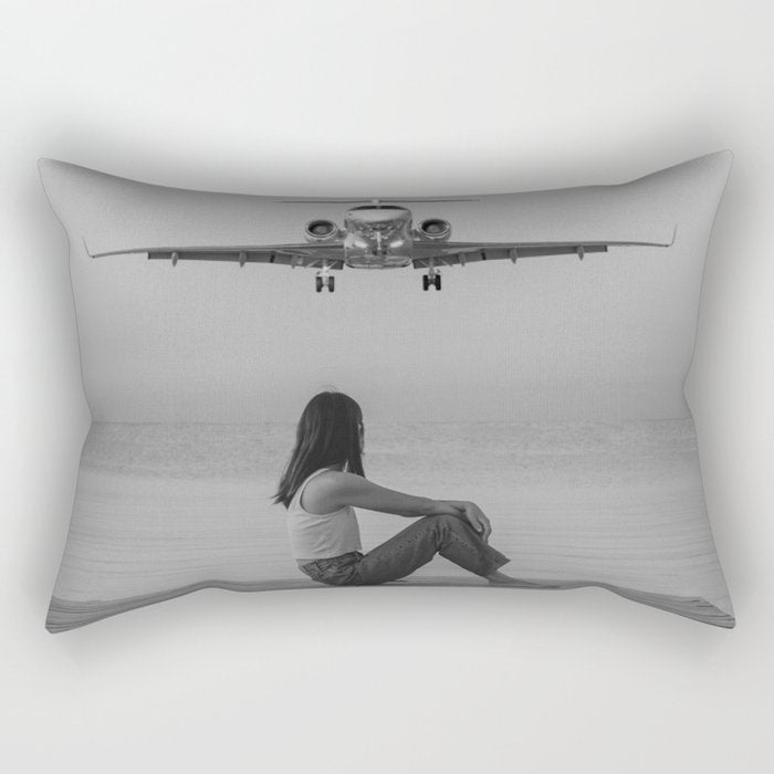 Steady As She Goes IV; aircraft coming in for an island landing black and white photography photographs photograph Rectangular Pillow Gallery Image 2