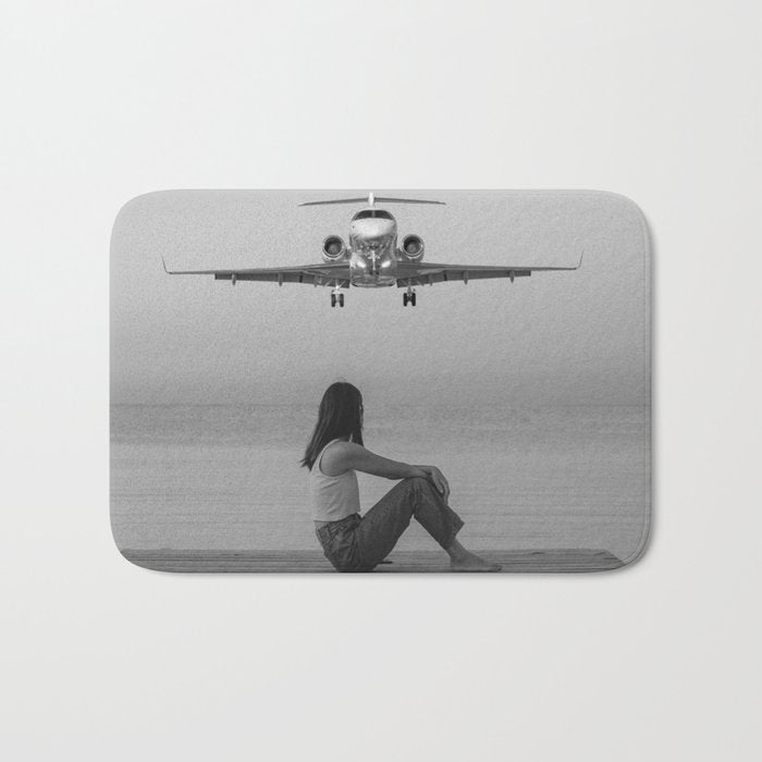 Steady As She Goes IV; aircraft coming in for an island landing black and white photography photographs photograph Bath Mat Gallery Image 1