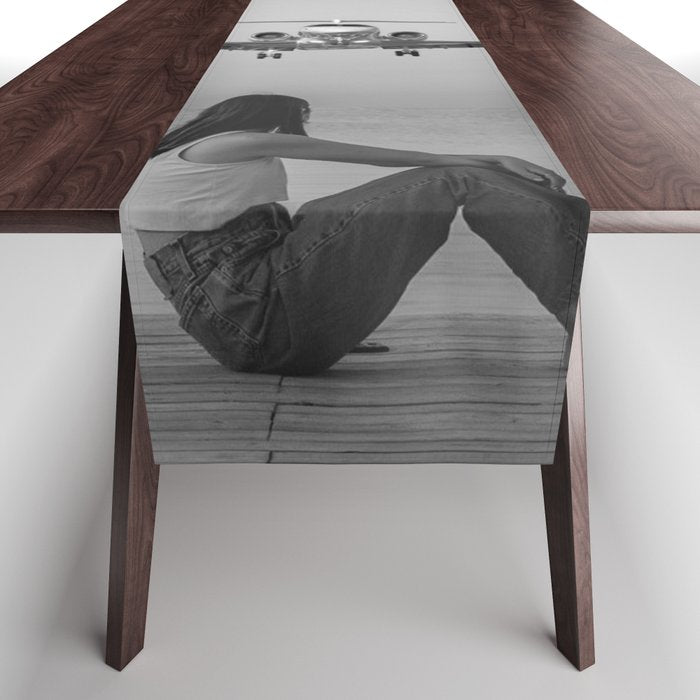 Steady As She Goes IV; aircraft coming in for an island landing black and white photography photographs photograph Table Runner Gallery Image 1