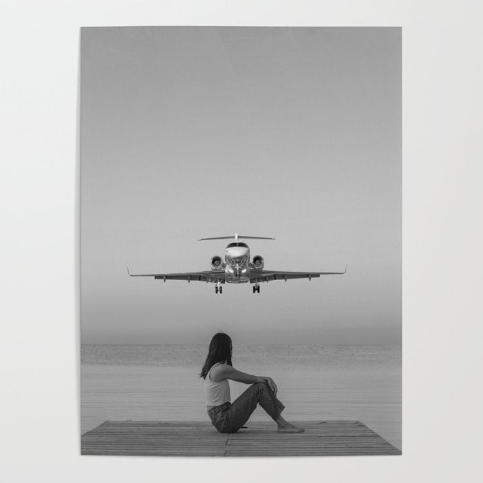 Steady As She Goes IV; aircraft coming in for an island landing black and white photography photographs photograph Poster Gallery Image 4