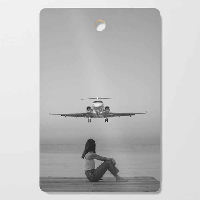 Steady As She Goes IV; aircraft coming in for an island landing black and white photography photographs photograph Cutting Board Gallery Image 1