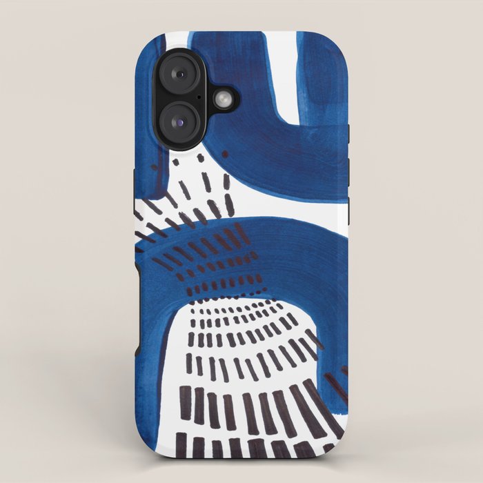 Abstract Expressionism Mid Century Modern Acrylic Painting Minimalist Art Navy Blue Black Line Patte iPhone Case Gallery Image 1