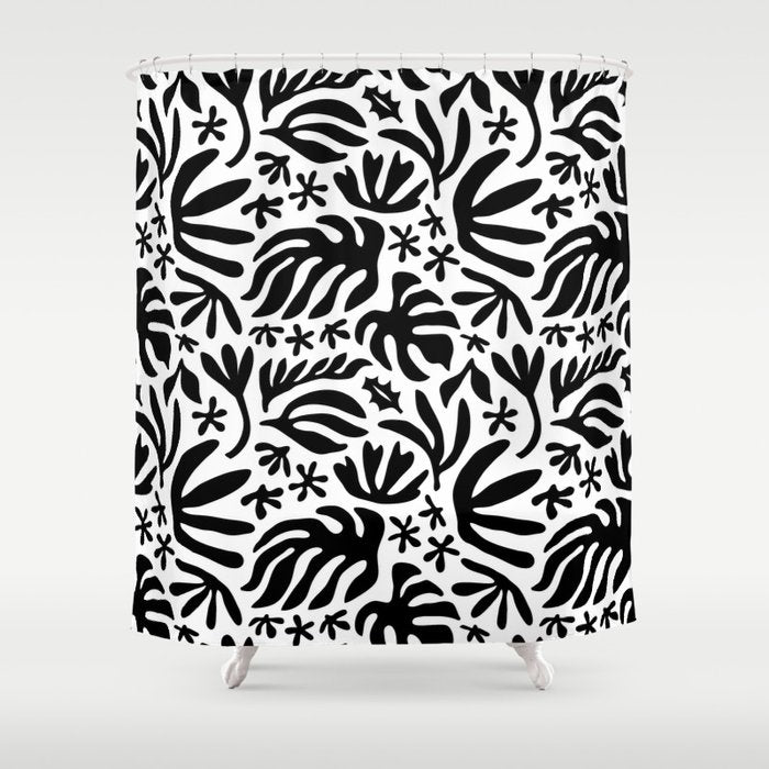 Black and white tropical summer nature pattern Shower Curtain Gallery Image 1