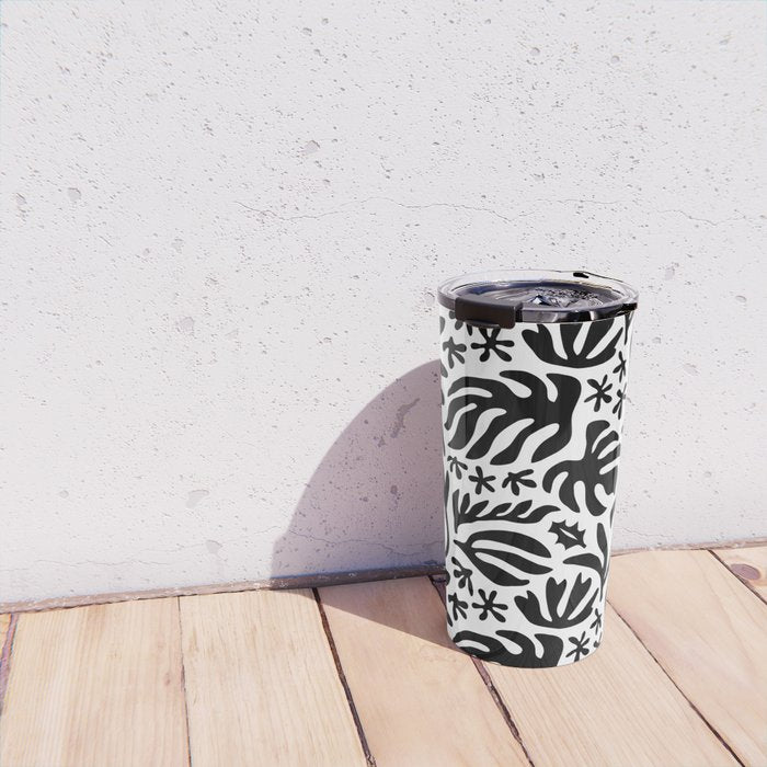 Black and white tropical summer nature pattern Travel Mug Gallery Image 4