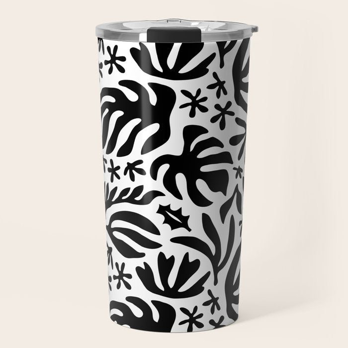 Black and white tropical summer nature pattern Travel Mug Gallery Image 1