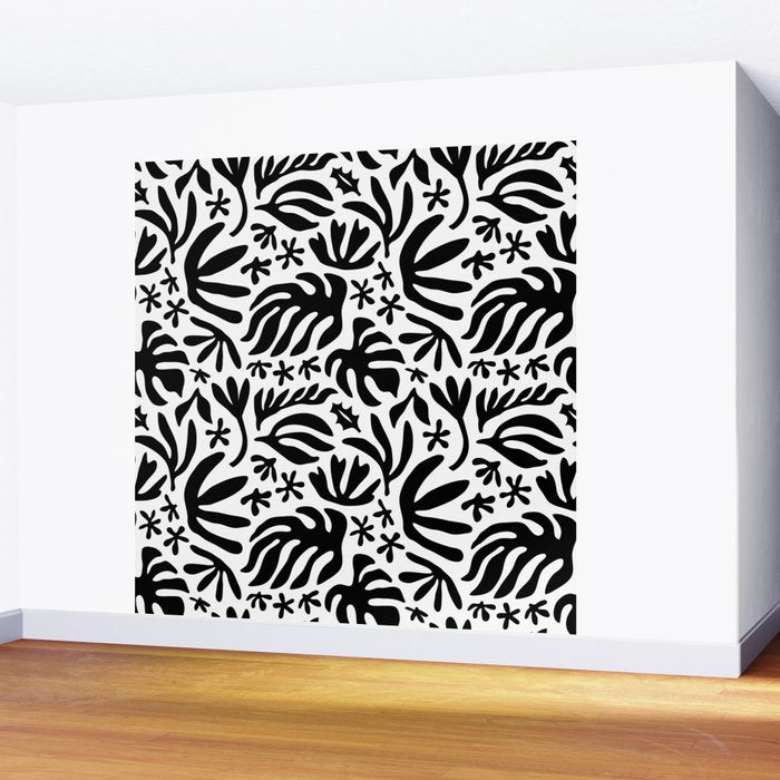Black and white tropical summer nature pattern Wall Mural Gallery Image 2
