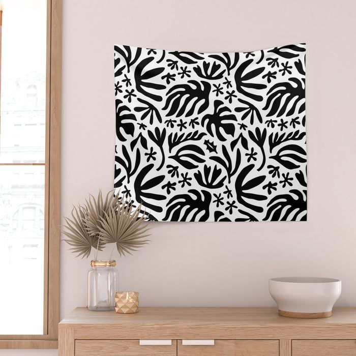 Black and white tropical summer nature pattern Wall Tapestry Gallery Image 2