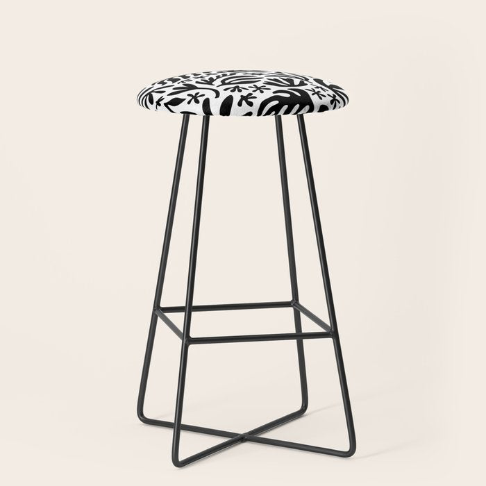 Black and white tropical summer nature pattern Stool Gallery Image 1