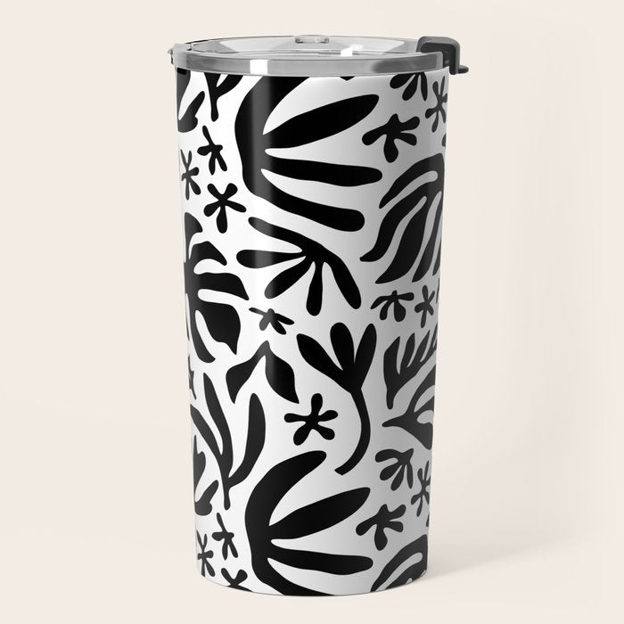 Black and white tropical summer nature pattern Travel Mug Gallery Image 2