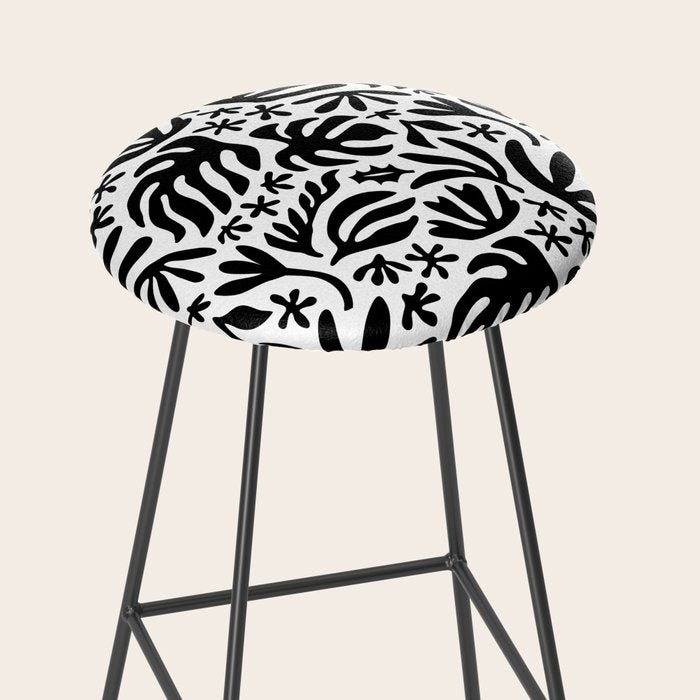 Black and white tropical summer nature pattern Stool Gallery Image 2