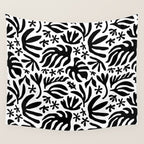 Black and white tropical summer nature pattern Wall Tapestry Gallery Image 4
