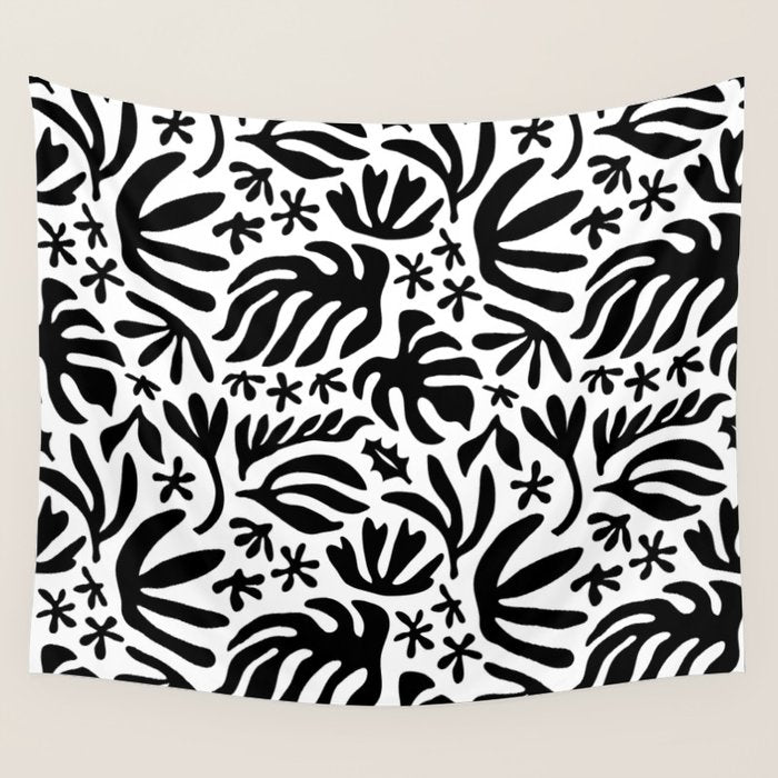 Black and white tropical summer nature pattern Wall Tapestry Gallery Image 4
