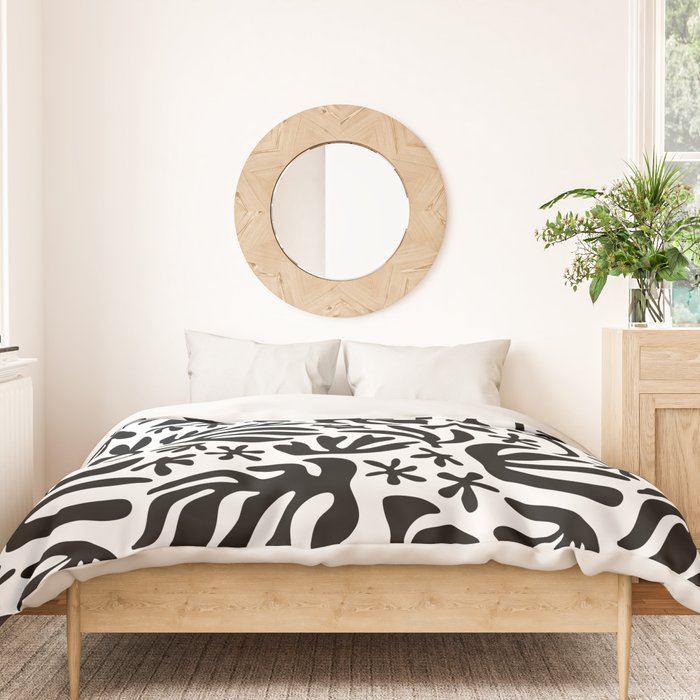 Black and white tropical summer nature pattern Duvet Cover Gallery Image 3
