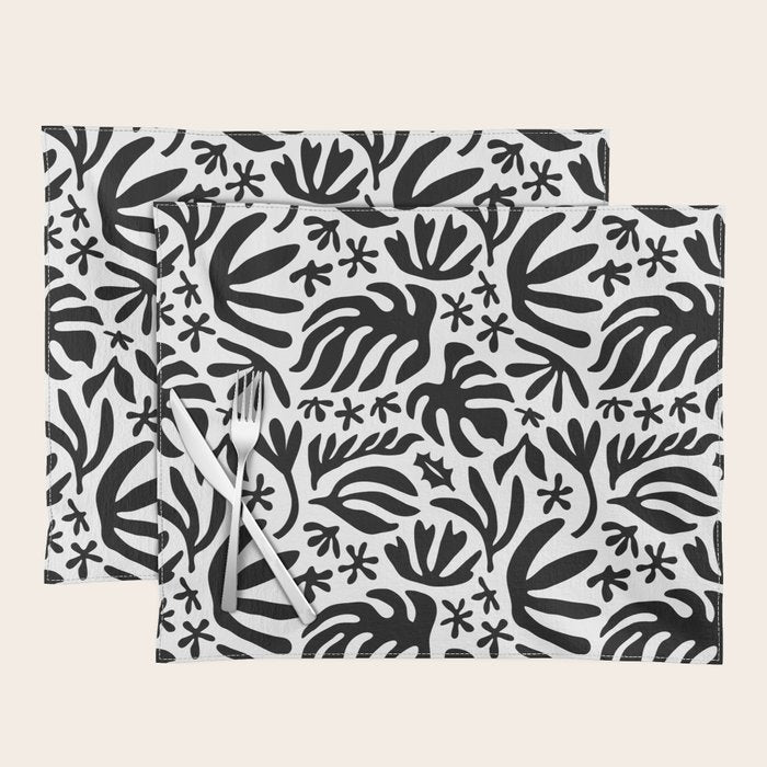Black and white tropical summer nature pattern Placemat Gallery Image 1