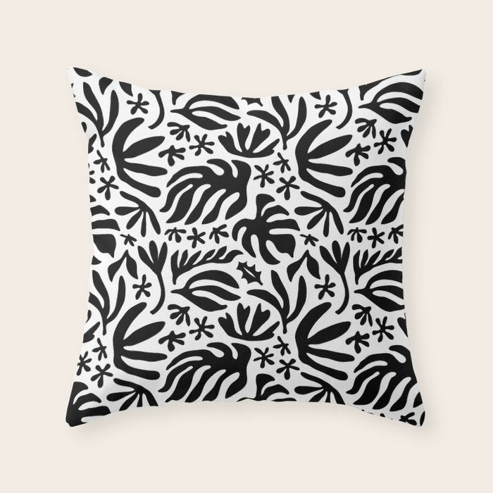 Black and white tropical summer nature pattern Throw Pillow Gallery Image 6
