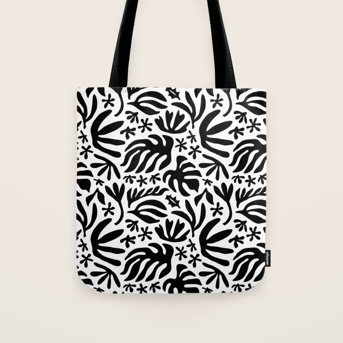 Black and white tropical summer nature pattern Tote Bag Gallery Image 1