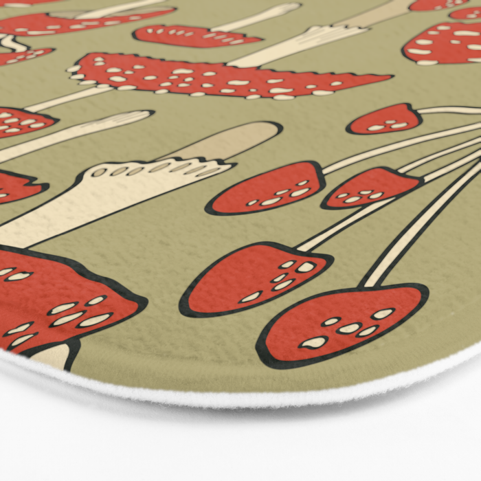 Red Cap Mushrooms on Sage Green Bath Mat Gallery Image 3