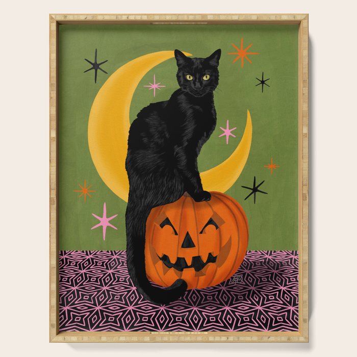 Black Cat - Moonlit Mischief on Halloween Serving Tray Gallery Image 1