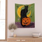 Black Cat - Moonlit Mischief on Halloween Wall Tapestry Gallery Image 2
