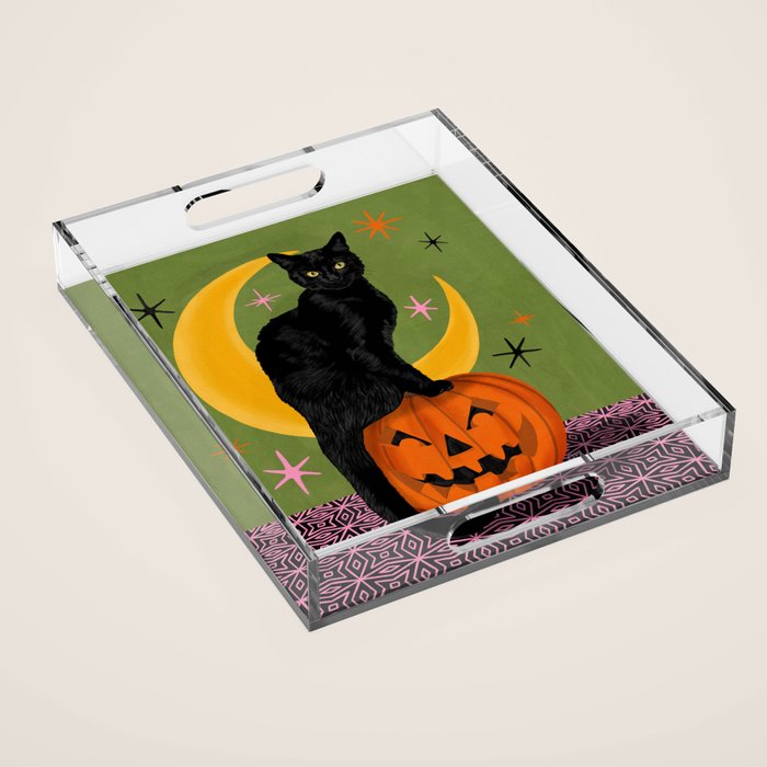 Black Cat - Moonlit Mischief on Halloween Acrylic Tray Gallery Image 1