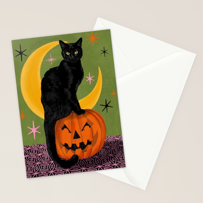 Black Cat - Moonlit Mischief on Halloween Stationery Card Gallery Image 2