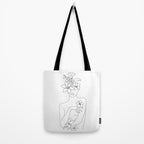 Minimal Line Art Woman with Flowers IV Tote Bag Gallery Image 2
