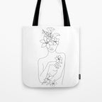 Minimal Line Art Woman with Flowers IV Tote Bag Gallery Image 1