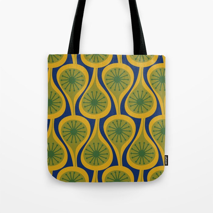 Mid Century Modern Atomic Drops Pattern Green Mustard Blue Tote Bag Gallery Image 1