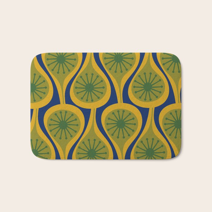 Mid Century Modern Atomic Drops Pattern Green Mustard Blue Bath Mat Gallery Image 1