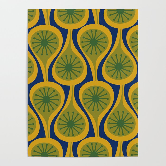 Mid Century Modern Atomic Drops Pattern Green Mustard Blue Poster Gallery Image 1