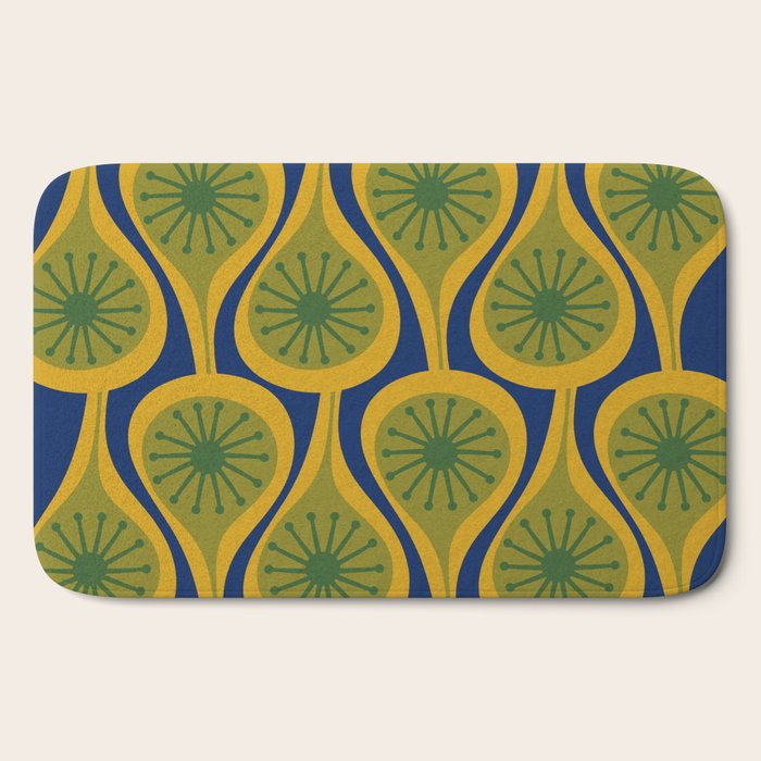 Mid Century Modern Atomic Drops Pattern Green Mustard Blue Bath Mat Gallery Image 2