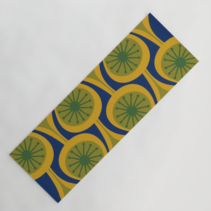 Mid Century Modern Atomic Drops Pattern Green Mustard Blue Yoga Mat Gallery Image 1
