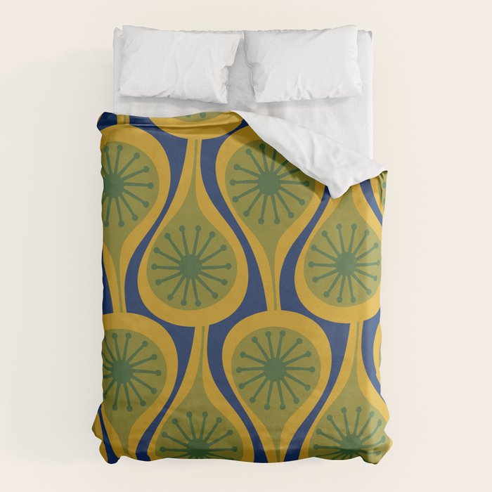 Mid Century Modern Atomic Drops Pattern Green Mustard Blue Duvet Cover Gallery Image 6