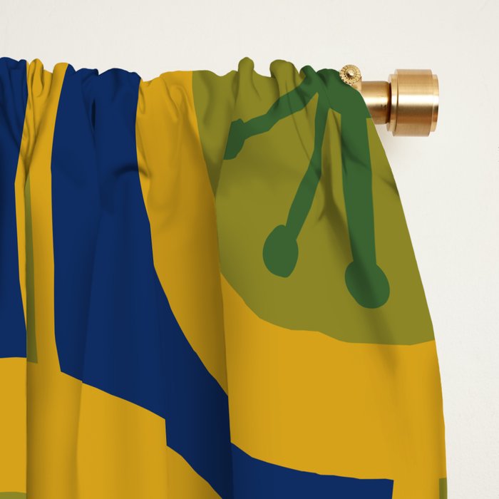 Mid Century Modern Atomic Drops Pattern Green Mustard Blue Window Curtain Gallery Image 2