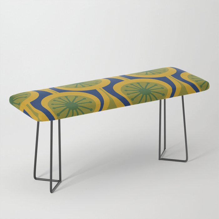 Mid Century Modern Atomic Drops Pattern Green Mustard Blue Bench Gallery Image 1