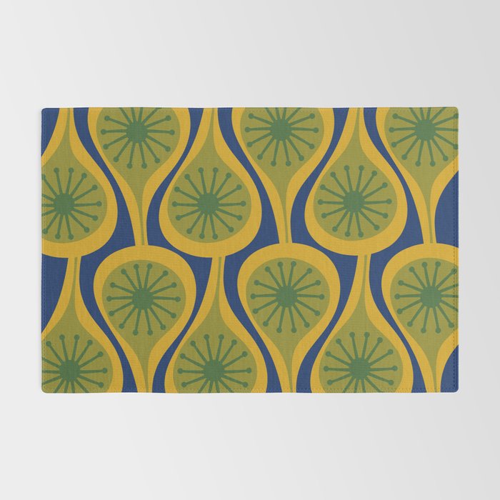 Mid Century Modern Atomic Drops Pattern Green Mustard Blue Rug Gallery Image 2