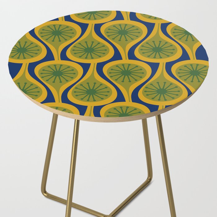 Mid Century Modern Atomic Drops Pattern Green Mustard Blue Side Table Gallery Image 2