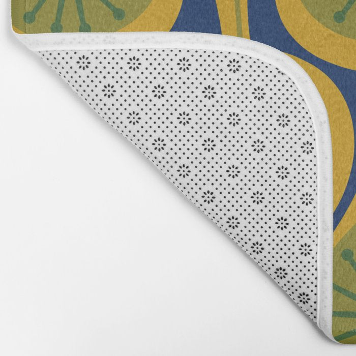 Mid Century Modern Atomic Drops Pattern Green Mustard Blue Bath Mat Gallery Image 2